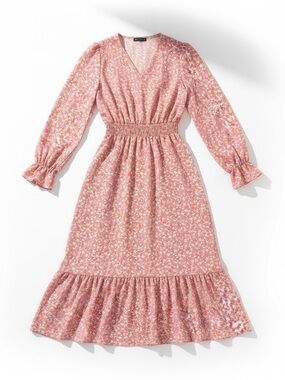Smocked Waist Floral Maxi Dress - Dusty Rose